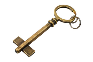 A vintage key with a circular handle and cross-shaped end rests against a white backdrop, sparking curiosity and hidden stories