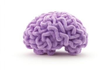 Fluffy Purple Brain Model Isolated on White Background Studio Shot