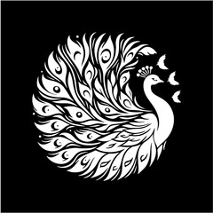 Elegant dancing peacock solid silhouette logo vector design for branding and decoration