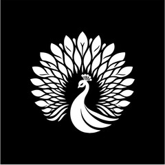 Elegant dancing peacock solid silhouette logo vector design for branding and decoration