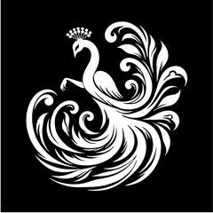 Elegant dancing peacock solid silhouette logo vector design for branding and decoration