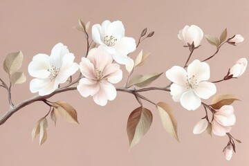 Fototapeta premium Delicate blossoms on a branch with soft hues and subtle texture in a serene setting