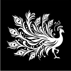 Obraz premium Elegant dancing peacock solid silhouette logo vector design for branding and decoration
