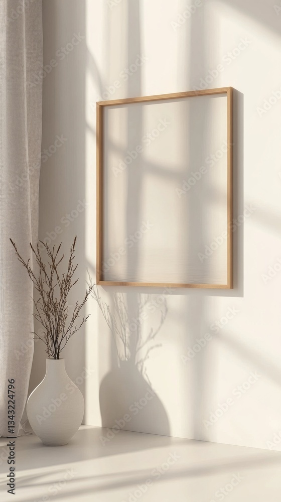 Aufkleber warm sunlight filters through sheer curtains, casting intricate patterns across a minimalist space. 