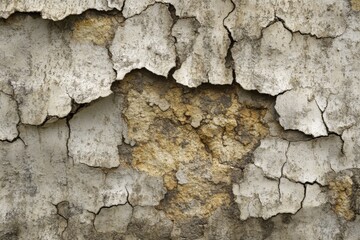 Fototapeta premium Cracked wall surface revealing layers of texture and color in urban environment