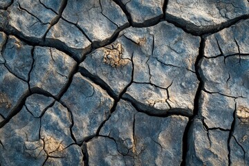 Fototapeta premium A close-up of a dry, cracked riverbed,