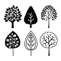 tree silhouette and Tropical leaves vector isolated on white background.