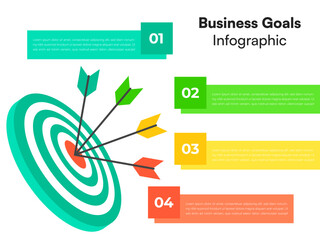 Four Arrow Targets Hitting Business Bullseye in Colorful Timeline Infographic