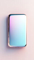 A sleek modern smartphone with a mirror-polished reflective surface in pastel gradient hues of blue and pink.

