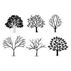 tree silhouette and Tropical leaves vector isolated on white background.