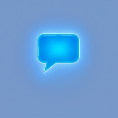 Naklejka premium Modern speech bubble with neon purple and pink gradient, symbolizing conversations, isolated on blue background