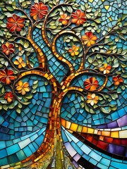 landscape with trees and flowers