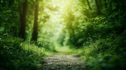 Fototapeta premium Two diverging forest paths: one overgrown, the other well-kept, symbolizing choices between tradition and progress.