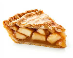 Piece of tasty apple pie isolated on white background