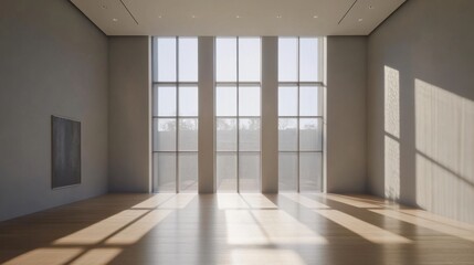 Obraz premium Sala moderna con luz natural y ventanas grandes