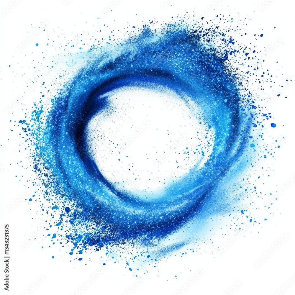 Aufkleber whirlwind of blue dust: abstract circular explosion of vibrant pigments and particles on a white can