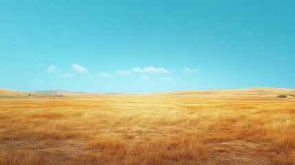 Fototapeta premium Golden wheat field under clear blue sky with gentle clouds