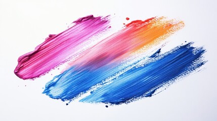 Colorful brush strokes on white canvas with pink, orange, and blue acrylic paint