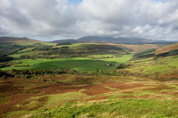 Fleet Valley National Scenic Area, from Craig of the Fell looking towards Culreoch farm and Cainsmore of Fleet, Dumfries & Galloway, Scotland
