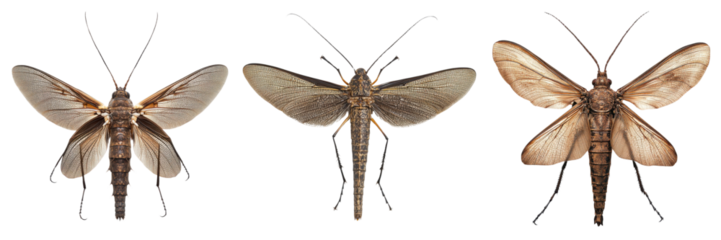 A Set of Fascinating Dobsonfly with Curved Mandibles, Veined Wings, and Textured Body Isolated on Transparent Background