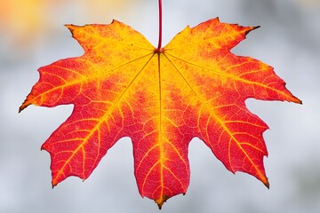 Fototapeta premium Vibrant Red and Orange Autumn Maple Leaf Closeup