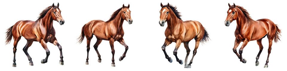 Obraz premium A group of majestic chestnut colored horses running together with grace and energy showcasing their strength and agility in a picturesque rural landscape