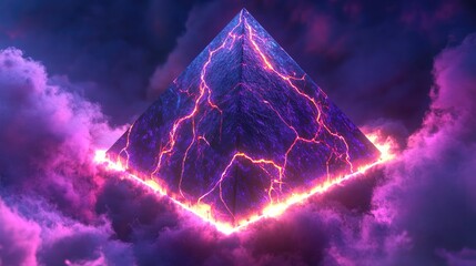 Glowing pyramid surrounded by clouds showing bright illuminating energy