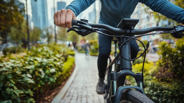 Man Riding Electric Bike in City Park