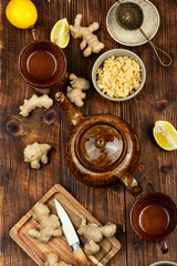 Fresh ginger lemon tea, healthy beverage.