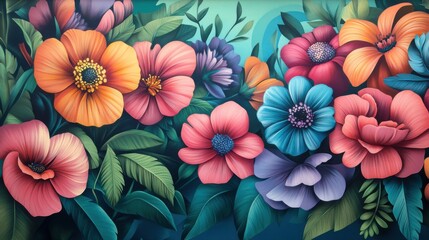 Mural de flores coloridas