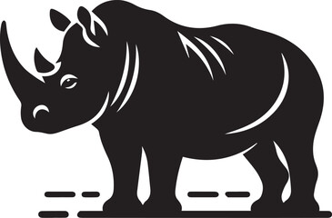 Fototapeta premium Wild black Rhino Silhouette on white background. Black and white rhino vector silhouette. Animal Silhouette. Vector illustration. 