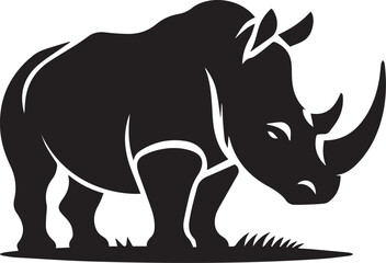 Wild black Rhino Silhouette on white background. Black and white rhino vector silhouette. Animal Silhouette. Vector illustration.
