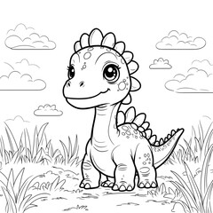 Bring prehistoric charm to your coloring activities with this Kawaii Stegosaurus Coloring Page! Designed in a simple, bold-outlined style, this adorable baby 