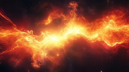 Bright Cosmic Nebula with Fiery Colors and Starry Background