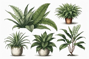 Fototapeta premium Botanical drawings of various indoor plants