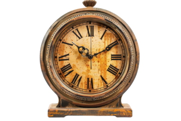 Vintage round clock displaying the timeless beauty of antique craftsmanship on a serene white backdrop