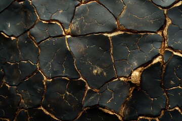 Cracked Earth Texture: A Study in Fracture and Resilience with Metallic Veins. 