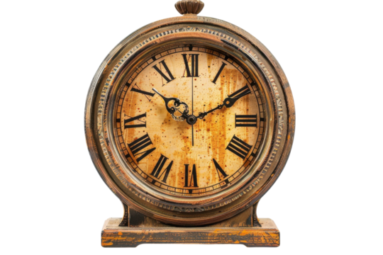 Vintage round clock displaying the timeless beauty of antique craftsmanship on a serene white backdrop