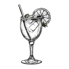 A summer cocktail engraved isolated drink vector illustration beverage sketch glass vector