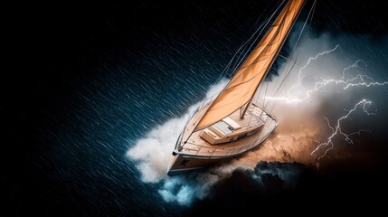 Dramatic Yacht Sailing Storm  Lightning  Rain  Ocean  Sea