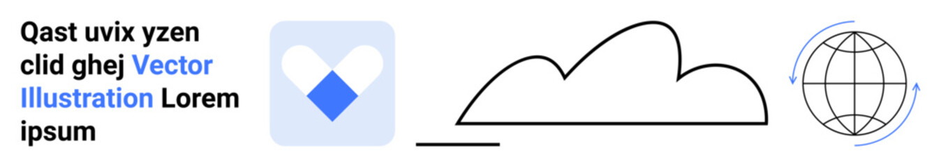 Heart-shaped logo, stylized globe, cloud design representing connectivity, cloud solutions, data storage, technology. Ideal for digital platform, cloud computing, global networking security modern