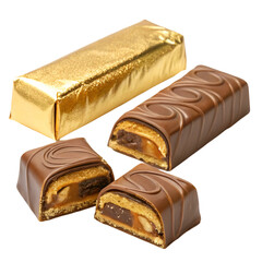 Tasty broken chocolate bars isolated on white background