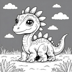 Bring prehistoric charm to your coloring activities with this Kawaii Stegosaurus Coloring Page! Designed in a simple, bold-outlined style, this adorable baby 