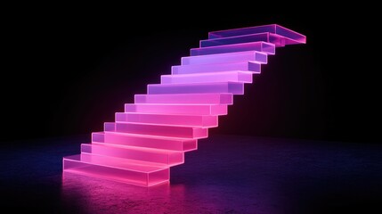 Glowing neon pink and purple staircase ascending into darkness elegantly