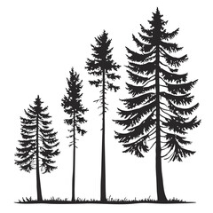 Fototapeta premium tree silhouette and Tropical leaves vector isolated on white background.