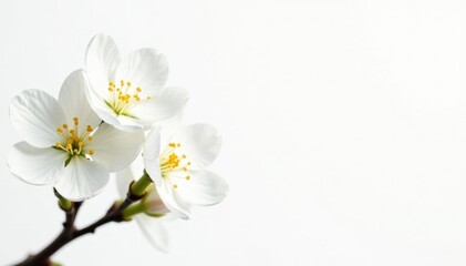 Fototapeta premium Delicate white blossoms against stark white backdrop, aesthetic, beauty