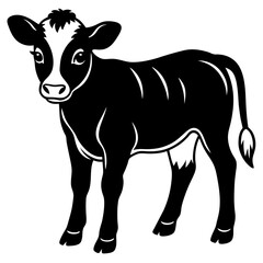 baby cow black silhouette vector, Simple silhouette Design vector icon with white background.
