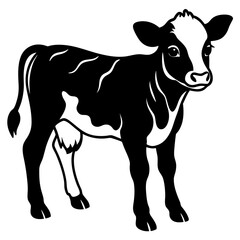baby cow black silhouette vector, Simple silhouette Design vector icon with white background.