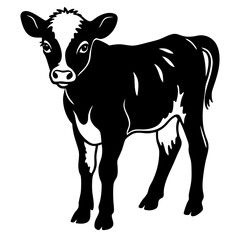 baby cow black silhouette vector, Simple silhouette Design vector icon with white background.