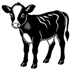Fototapeta premium baby cow black silhouette vector, Simple silhouette Design vector icon with white background.